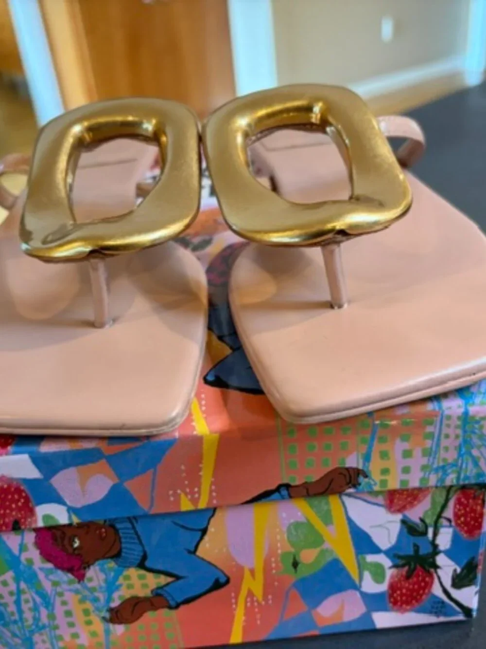 Jeffrey Campbell Pink Sandal with Gold Accent Buckle